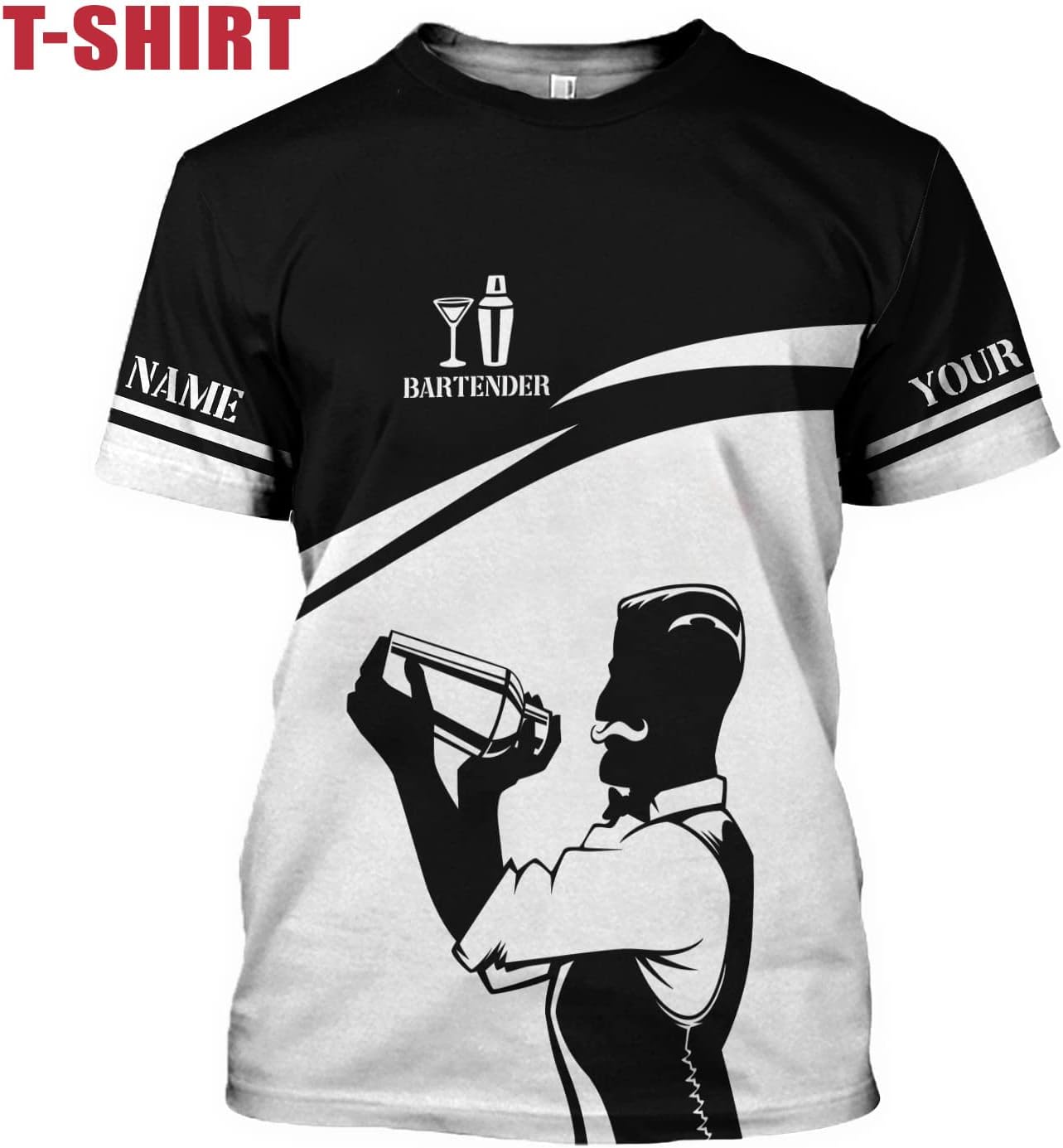 Personalized Bartender Shirt Custom Bartender Shirts Bartending 3D T Shirts Bartender Cocktail Wine Tshirt for Men and Women