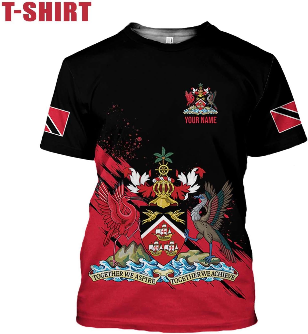 Woseprints Personalized Trinidad & Tobago 3D Hoodie, Trinidad and Tobago Coat of Arms Flag Trinidad Pride Tshirt, Sweatshirt