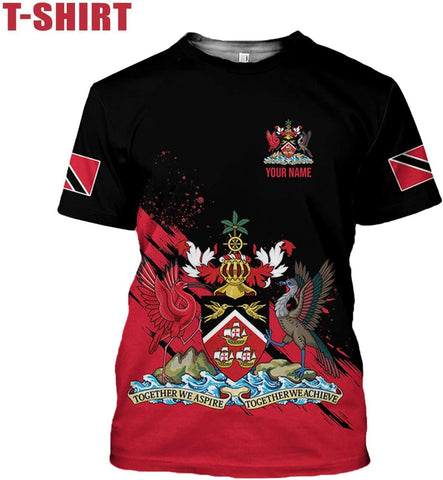 Woseprints Personalized Trinidad & Tobago 3D Hoodie, Trinidad and Tobago Coat of Arms Flag Trinidad Pride Tshirt, Sweatshirt