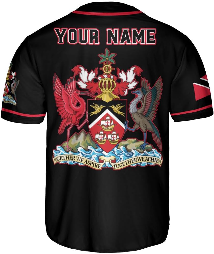 Podagree Personalized Trinidad & Tobago Baseball Jersey, Trinidad and Tobago Proud Flag Shirt Coat of Arms Gift Men Women