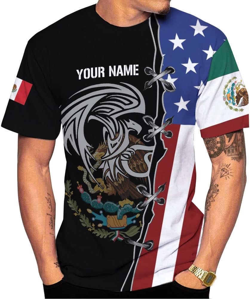 Personalized Name Mexican Shirts for Men 3D Customized Mexico Shirts for Men, Mexico Shirts for Women Mexico Shirt (US, Alpha, Small, Regular, Regular, Multi 8)