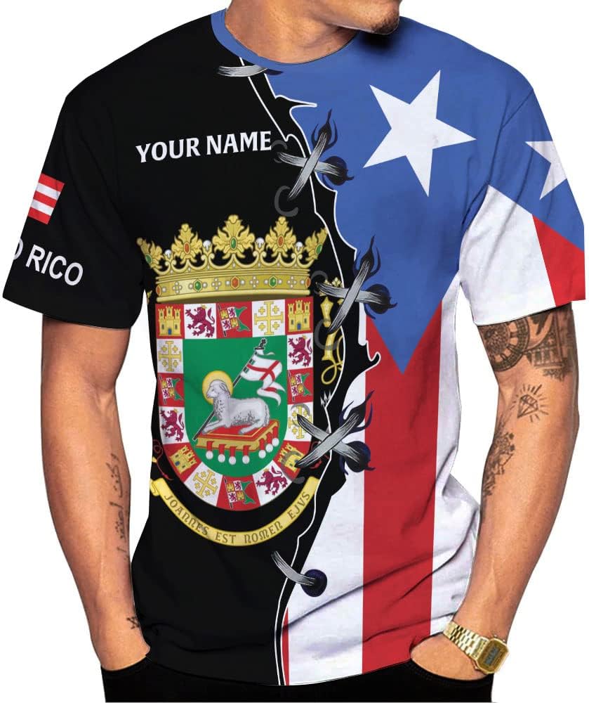 Personalized Name Puerto Rico T-Shirt 3D, Puerto Rico Shirt for Men Women, Puerto Rico Flag T Shirt All Over Printing S-5XL