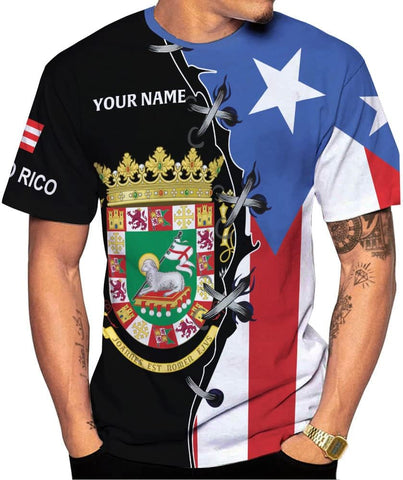 Personalized Name Puerto Rico T-Shirt 3D, Puerto Rico Shirt for Men Women, Puerto Rico Flag T Shirt All Over Printing S-5XL