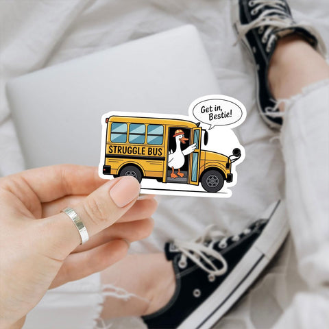 3PCS Struggle Bus 3" Sticker Gifts, Funny Get in Bestie Struggle Bus Quote Vinyl Decal Waterproof for Laptop, Water Bottle, Journal, Tumbler, Hard Hat, Gift for Coworkers