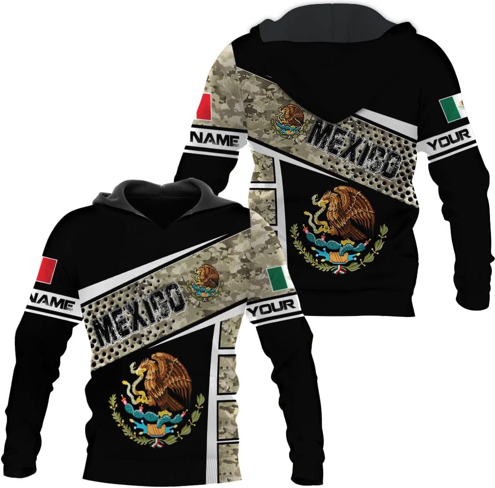 Personalized Name Mexican Hoodie 3D, Customized Mexican Hoodies for Men, Unisex Mexico Hoodie, Mexico Hoodies for Men