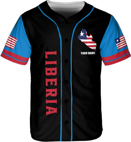 Podagree Personalized Liberia Baseball Jersey, Liberian Proud Flag Shirt Liberia Coat of Arms Liberian Gift for Men Women