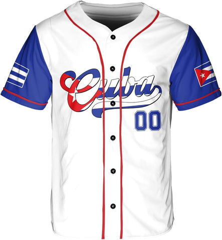 AOVL Personalized Cuba Baseball Jersey Shirt Cuba Flag Jersey Cuban Jersey for Men and Women Jersey Cuban Cuba Flag Shirt