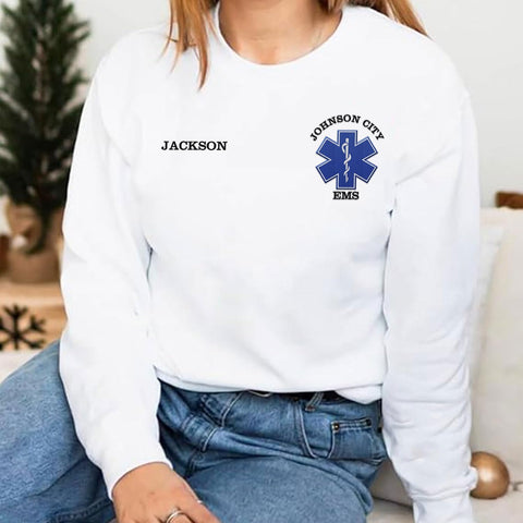 Intenprints Personalized EMS EMT Embroidered Sweatshirt, Custom EMS EMT Paramedic Uniform Emergency Medical Technician Shirts