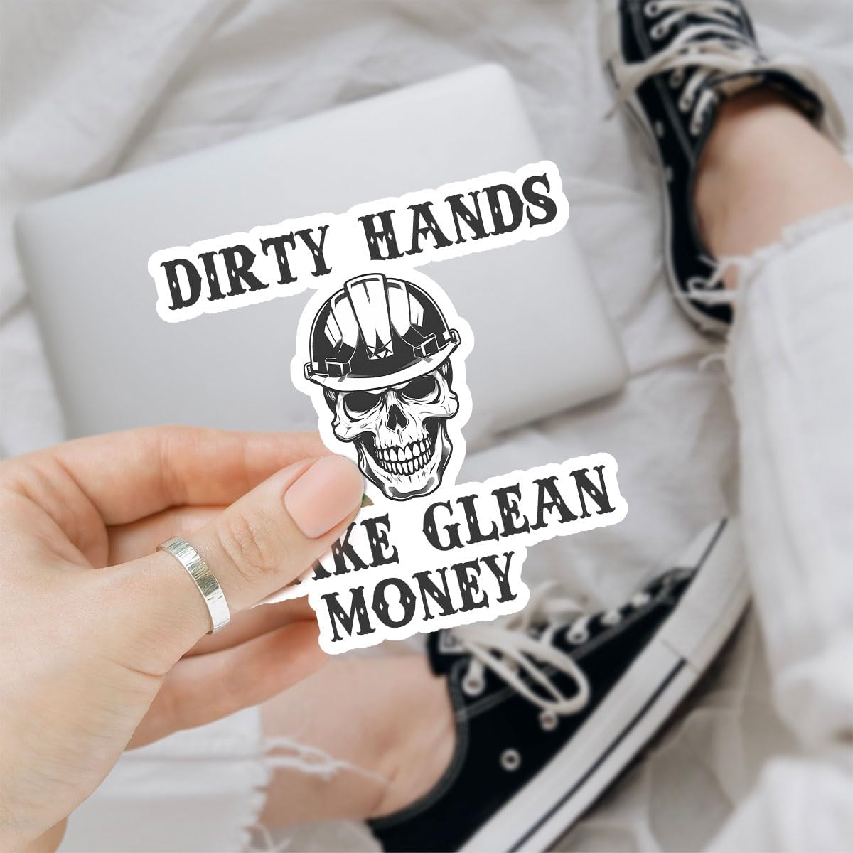 3 Pcs Dirty Hands Make Clean Money Sticker, Hardhat Stickers for Men Blue Collar, Heavy Equipment Decal - Vinyl Sticker 3 inches for Laptop Water Bottle Phone Car Window Helmet