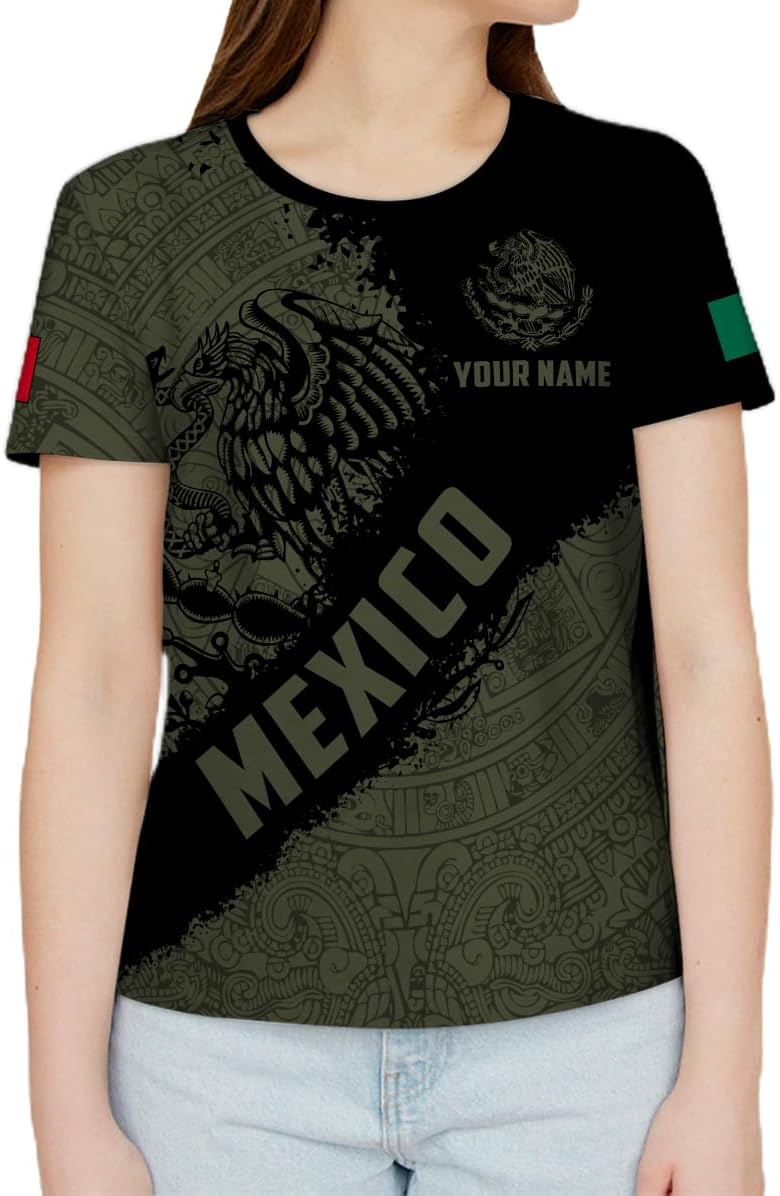 Mostefy Personalized Name Mexican Shirts 3D Customized Mexico Shirt US Flag, Mexican Shirts for Women Unisex