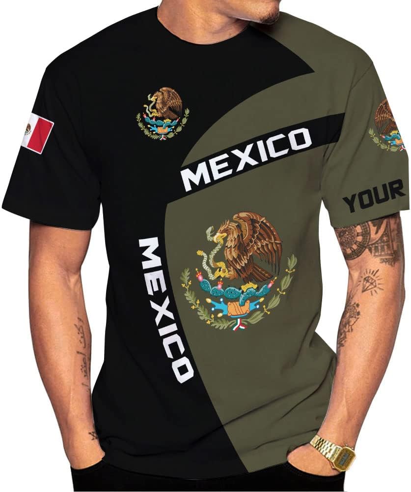 Customized Name Eagle Mexico Mexican US Flag Unisex 3D All Over Printed Sportwear, T Shirt for Men Women Adult Full Size S-5XL TS10