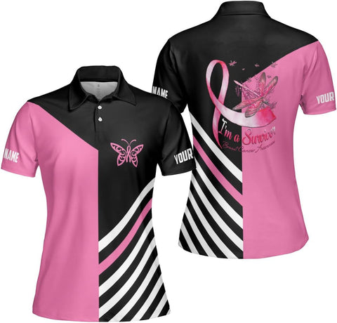 Podagree Personalized Breast Cancer 3D Polo Shirt, Pink Ribbon Awareness Polo, Survivor Pride Shirt Breast Cancer Tshirt