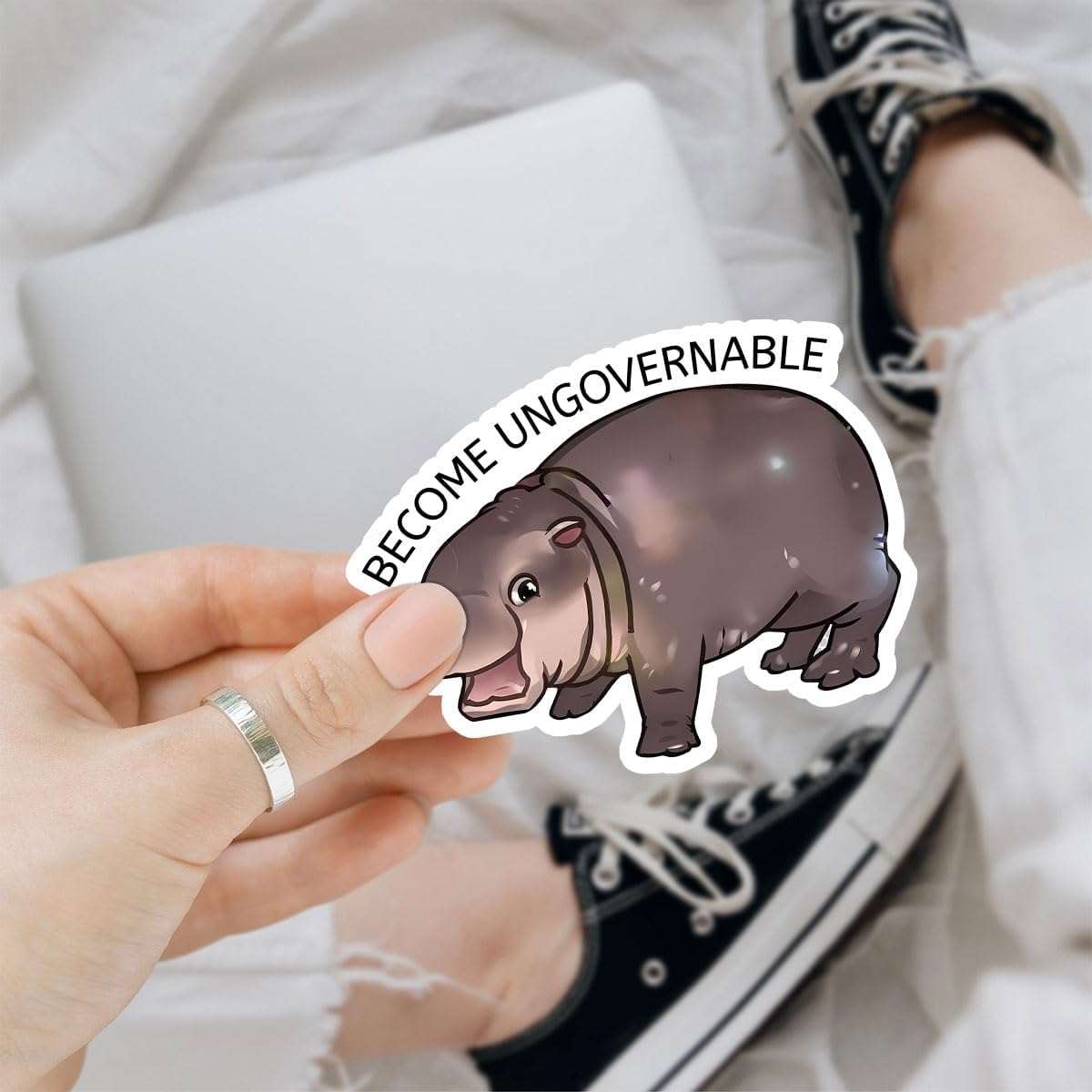3 Pcs Become Ungovernable Moo Deng Sticker, Funny Goose Stickers, Gen Z Stickers, Offensive Stickers for Adults - Vinyl Stickers for Water Bottles Laptop Car Hart Hat Helmet 3 Inches
