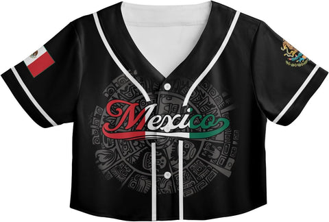 Mostprints Personalized Name Number Mexico Baseball Jersey Croptop Shirt, Mexican Shirts for Women, Mexico Shirts for Women