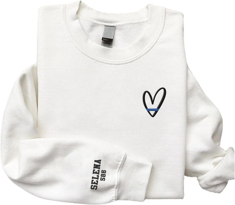 Police Personalized Embroidered Sweatshirt, Thin Blue Line Flag Embroidered Hoodie For Police Gift Love Police Officer Shirt