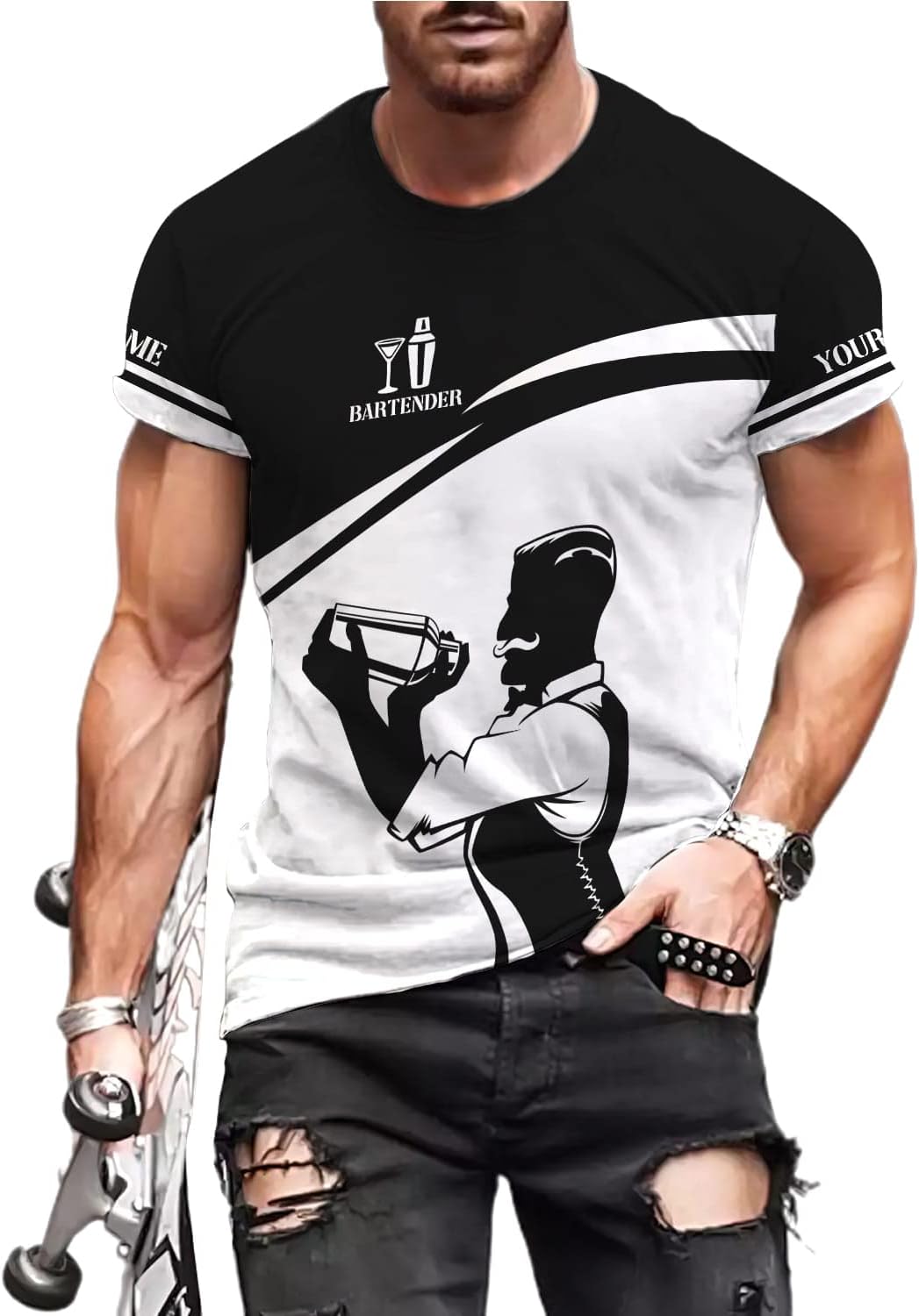 Personalized Bartender Shirt Custom Bartender Shirts Bartending 3D T Shirts Bartender Cocktail Wine Tshirt for Men and Women