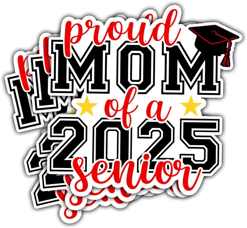 3Pcs Proud Mom of A 2025 Senior Sticker, Mother of College or High School Graduate, School Pride Decal for Laptop Water Bottle Phone Case Car Window Helmet Vinyl Stickers 3"x3"