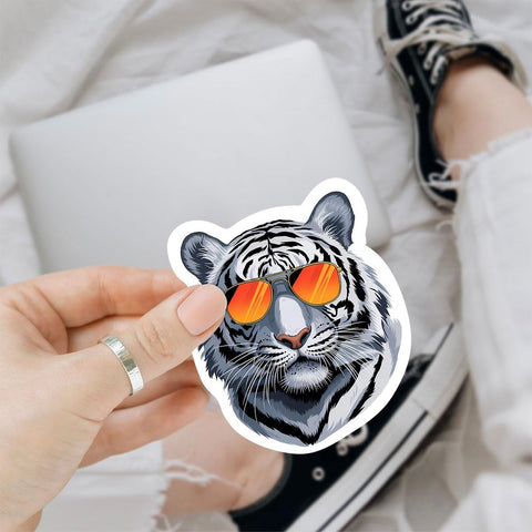 (3Pcs) Cool Animal Vinyl Sticker, Tiger Sunglasses Sticker, Tigress Decal, White Tiger's Head Bumper Sticker - Stickers for Laptop Water Bottle Car Helmet 3" (White Tiger Head)