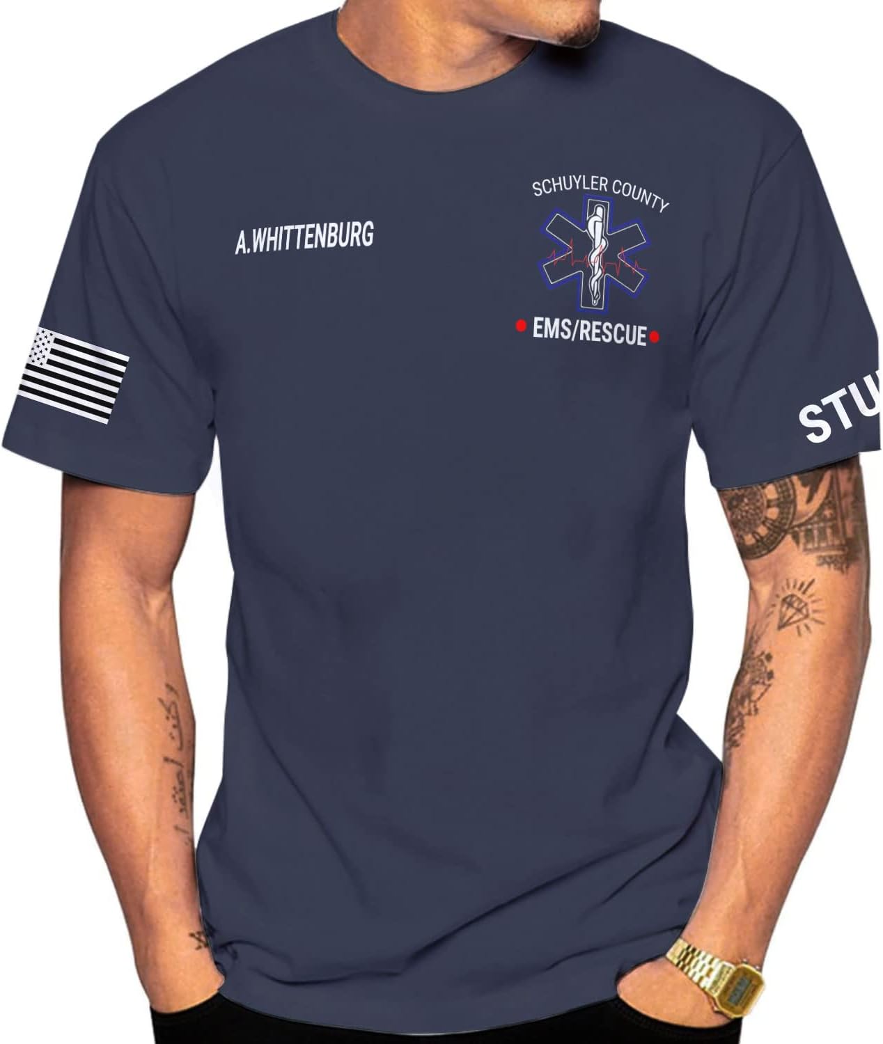 Vybonz Personalized EMS EMT Student Paramedic T-Shirt 3D Emergency Medical Technician Shirt, Custom Name Dept Tshirt Gift