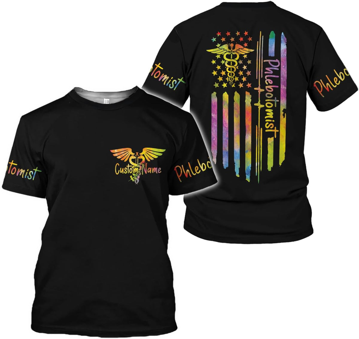 MoonArt Personalized Name Phlebotomist Shirt Gifts USA Phlebotomy Graduation Syringe Hospital Tech Nursing Emergency Shirts