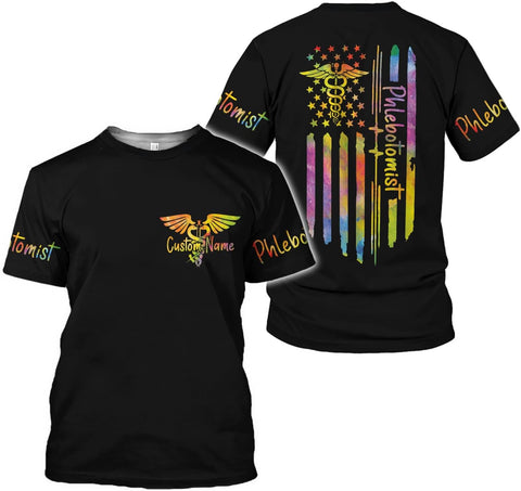 MoonArt Personalized Name Phlebotomist Shirt Gifts USA Phlebotomy Graduation Syringe Hospital Tech Nursing Emergency Shirts