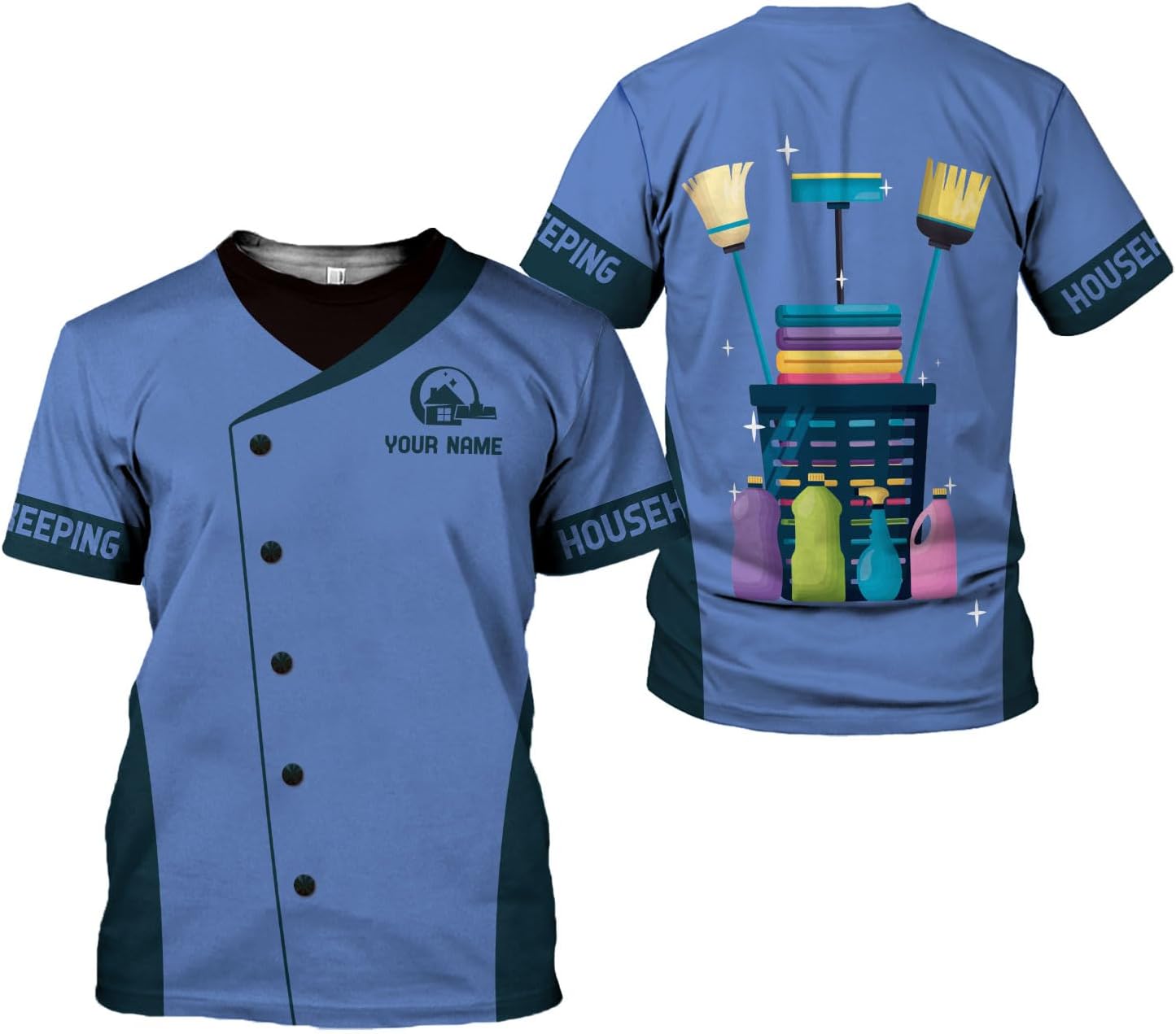 Personalized Housekeeping Shirts, Custom Cleaning Uniforms for Women 3D Cleaning Service Gifts Housekeeper Shirt Clean Lady