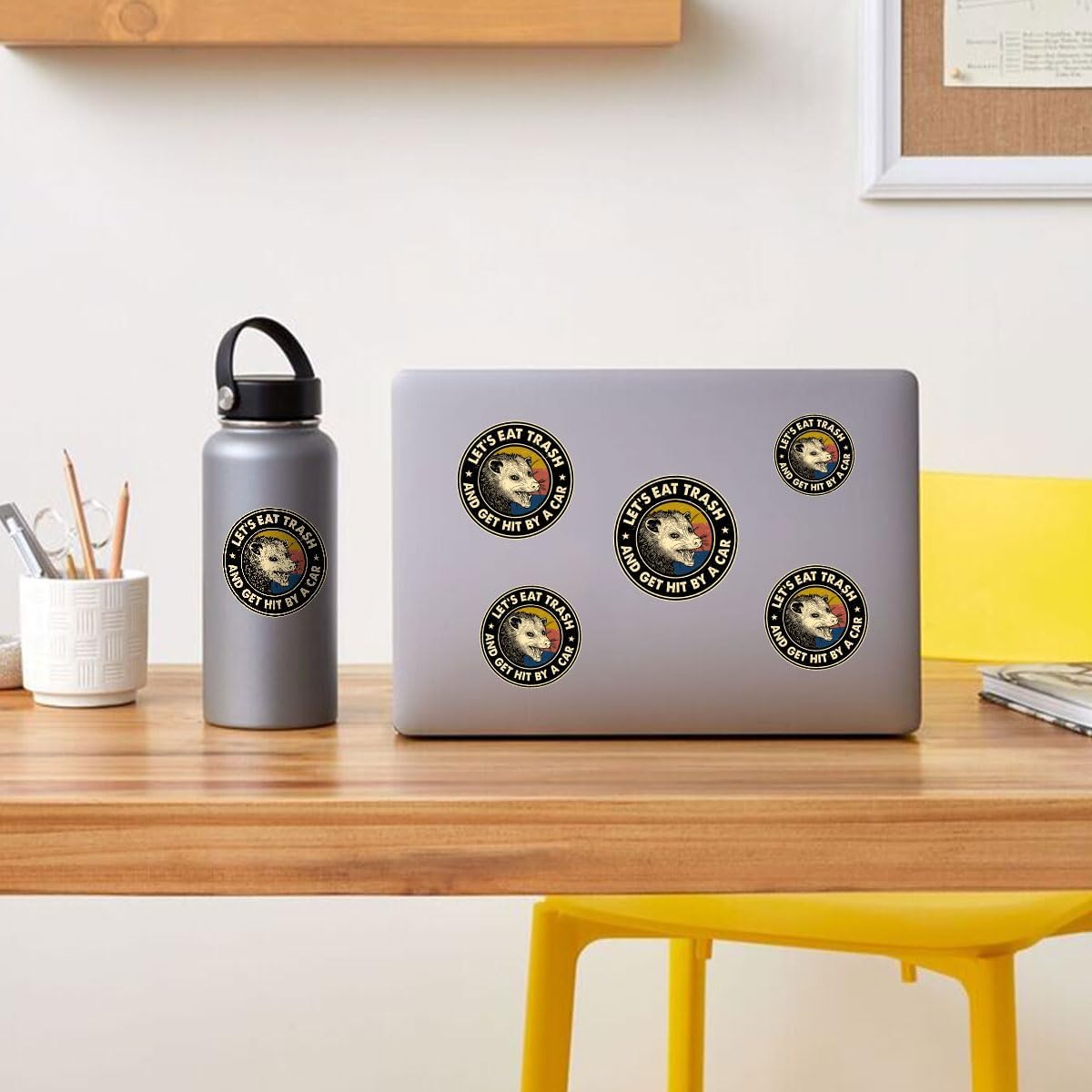 3Pcs Let Eat Trash and Get Hit by A Car Sticker Funny Meme Possum Raccoon Screaming Decal Mental Health Let's Eat Trash and Get Hit by Car Stickers for Laptop Bottle Phone Car Hard Hat Helmet 3"