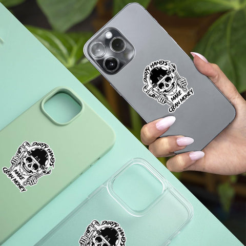 (3PCs) Dirty Hands Make Clean Money Skull Mechanic Sticker, Hard Hat Sticker, Mechanic Life Vinyl Decal Electrician Lineman Tool Box Sticker - Stickers for Laptop Water Bottle Phone Car Helmet 3"