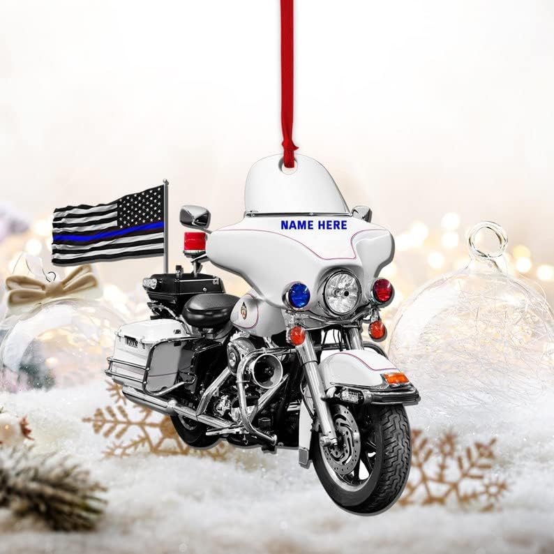 Generic Personalized Police Motorcycle Personalized Christmas Flat Ornament, Custom Motor Cops Ornament, Gift for Police, Gift for Friends, Christmas Police