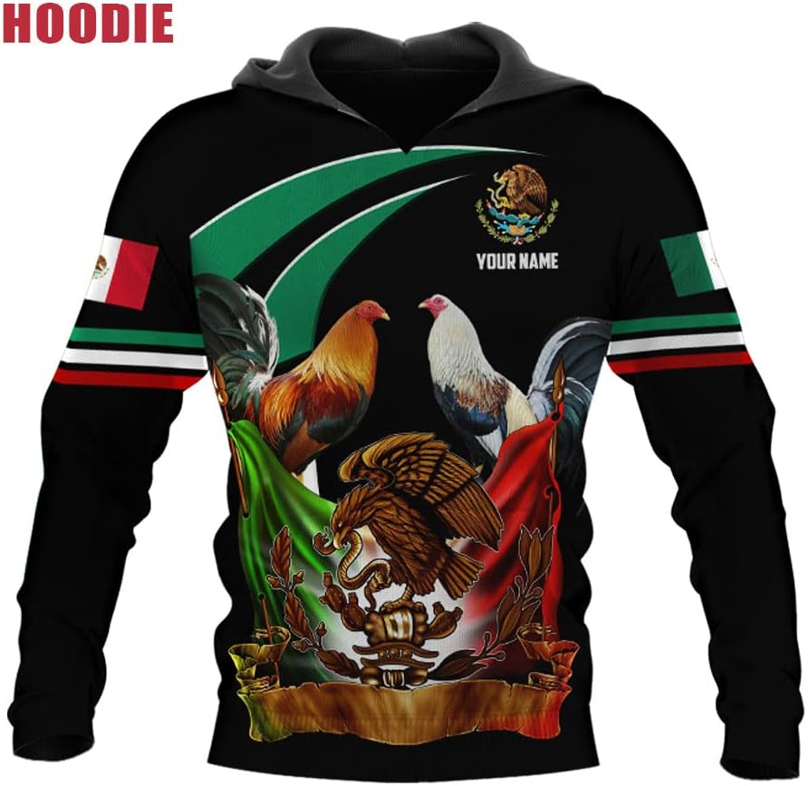 Personalized Name Rooster Camo flag Mexican Mexico Sudadera De Mexico Hombre Unisex Hoodie, T Shirt, Zip Up Hoodie, Multicolor 5X-Large