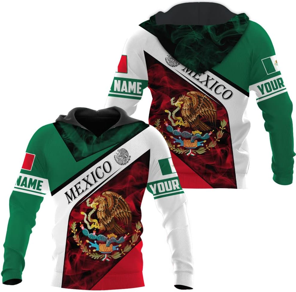 Personalized Name Mexican Hoodie 3D, Customized Mexican Hoodies for Men, Unisex Mexico Hoodie, Mexico Hoodies for Men
