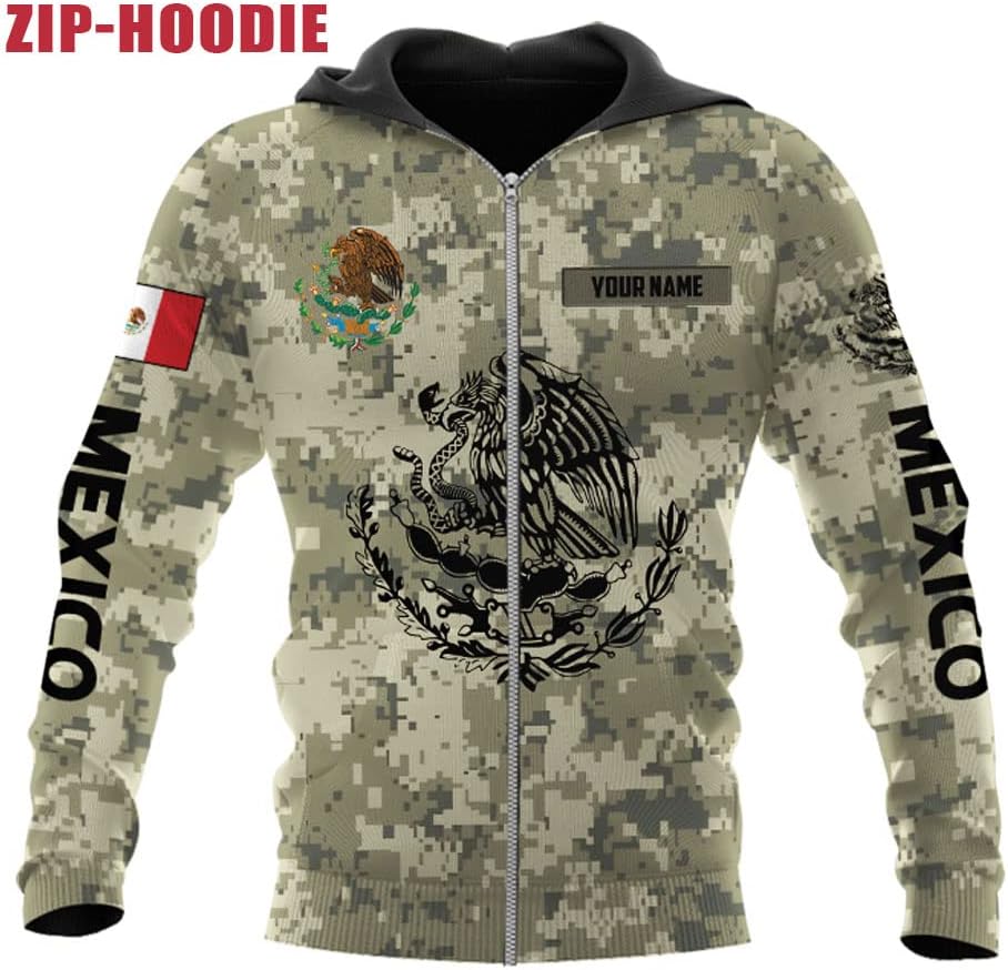 Mostefy Personalized Name Army Camo flag Mexican Mexico Unisex 3D All Over Printed Sportwear Hoodie, T Shirt, Zip Up Hoodie, Sweatshirt For Men Women Adult Full Size S-5XL (HD13)