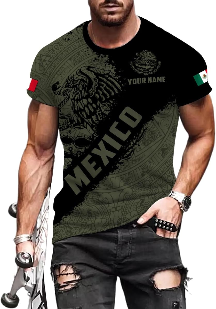 Mostefy Personalized Name Mexican Shirts 3D Customized Mexico Shirt US Flag, Mexican Shirts for Women Unisex