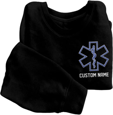 Personalized EMT EMS Paramedic Thin White Line Embroidered Sweatshirt, EMT Student, EMT Future, Medical Worker (Cotton, SS136)