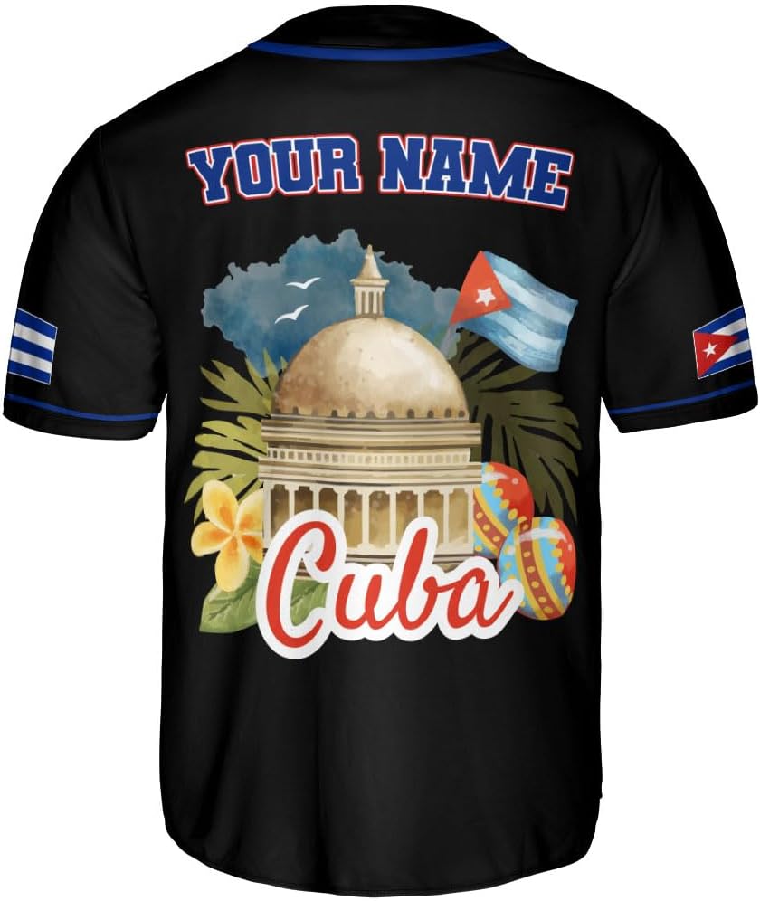 MAPrints Personalized Name Cuba Baseball Jersey Shirt, Republic of Cuba Flag Pride Jersey, Cuban Jersey Camisa for Men &Women