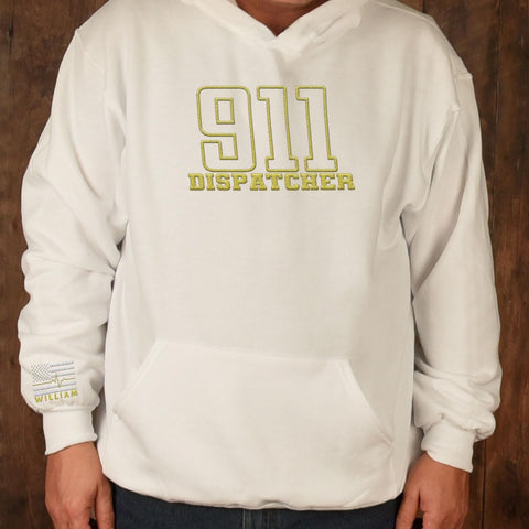 Custom Dispatcher Embroidered Sweatshirt with Thin Gold Line Flag 911 Emergency Services Personalized Shirt for Men and Women
