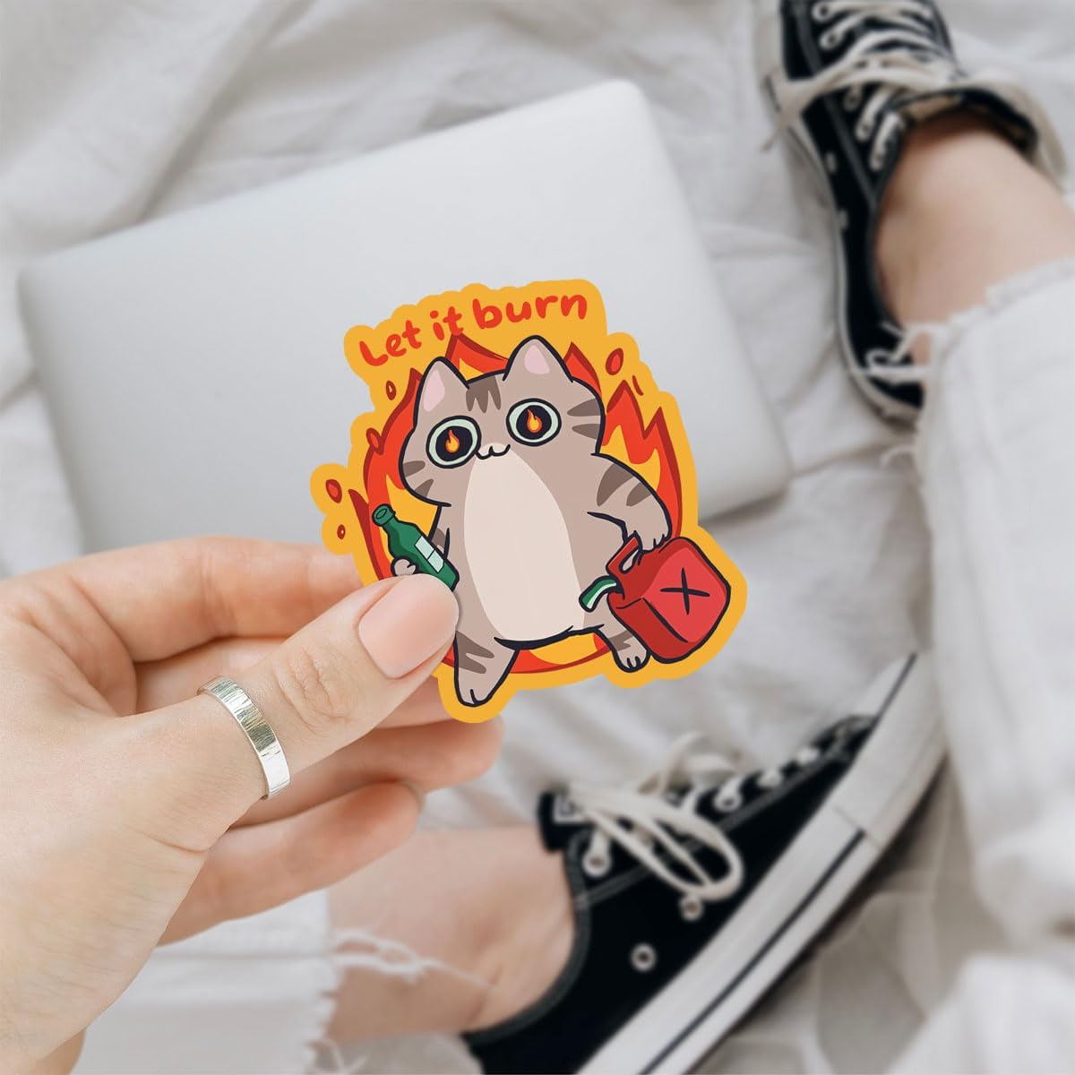 3Pcs Let It Burn Funny Cat Sticker Cute Cat Let It Burn Stickers Funny Arson Cat Burning Bumper Sticker Angry Cat Fire Mental Health Sticker Decal for Laptop Bottle Phone Car Hard Hat Helmet 3"