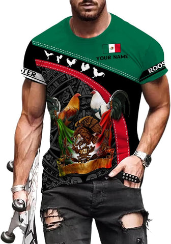 Mostefy Personalized Name Mexican Shirts for Men 3D, Rooster Mexico Shirts for Men, Mexico Shirt Eagle Flag Mexican Eagle New