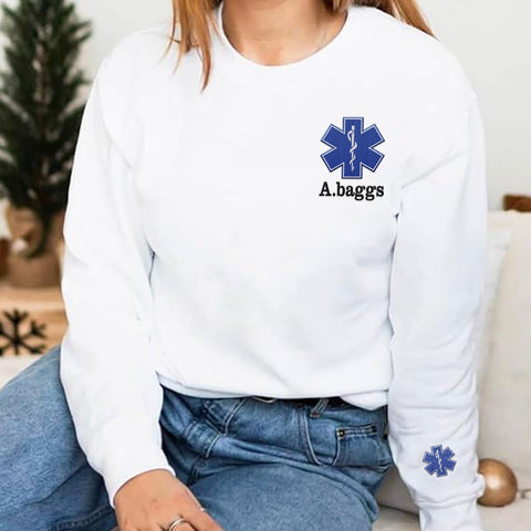 Intenprints Personalized EMS EMT Embroidered Sweatshirt, Custom EMS EMT Paramedic Uniform Emergency Medical Technician Shirts