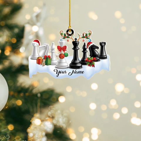 Personalized Chess Ornament - Custom Name Chess Board Ornament, King and Queen Chess Ornament, for Chess Fan, Ornament for Chess Player, Check Mate, Chess Board Ornament (Style 9)