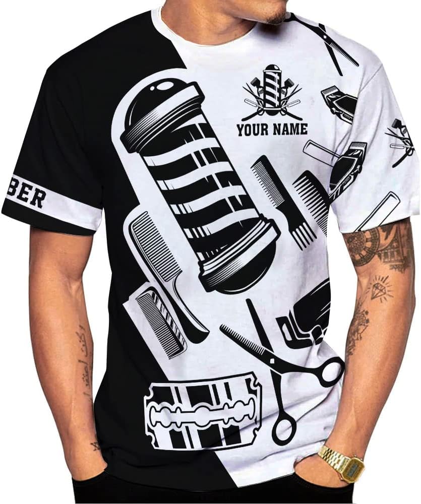 Personalized Name Barber 3D All Over Printed Shirts for Men & Women, Hair Stylist Shirt Gift for Barbershop