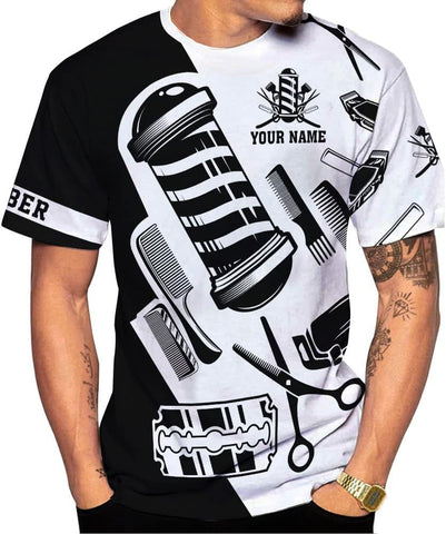 Personalized Name Barber 3D All Over Printed Shirts for Men & Women, Hair Stylist Shirt Gift for Barbershop