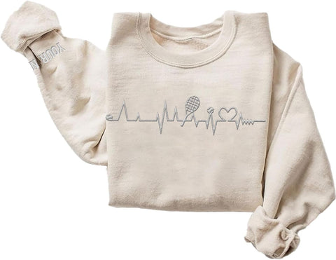 MAPrints Personalized Tennis Sweatshirt, Heartbeat Embroidery, Sport Gift