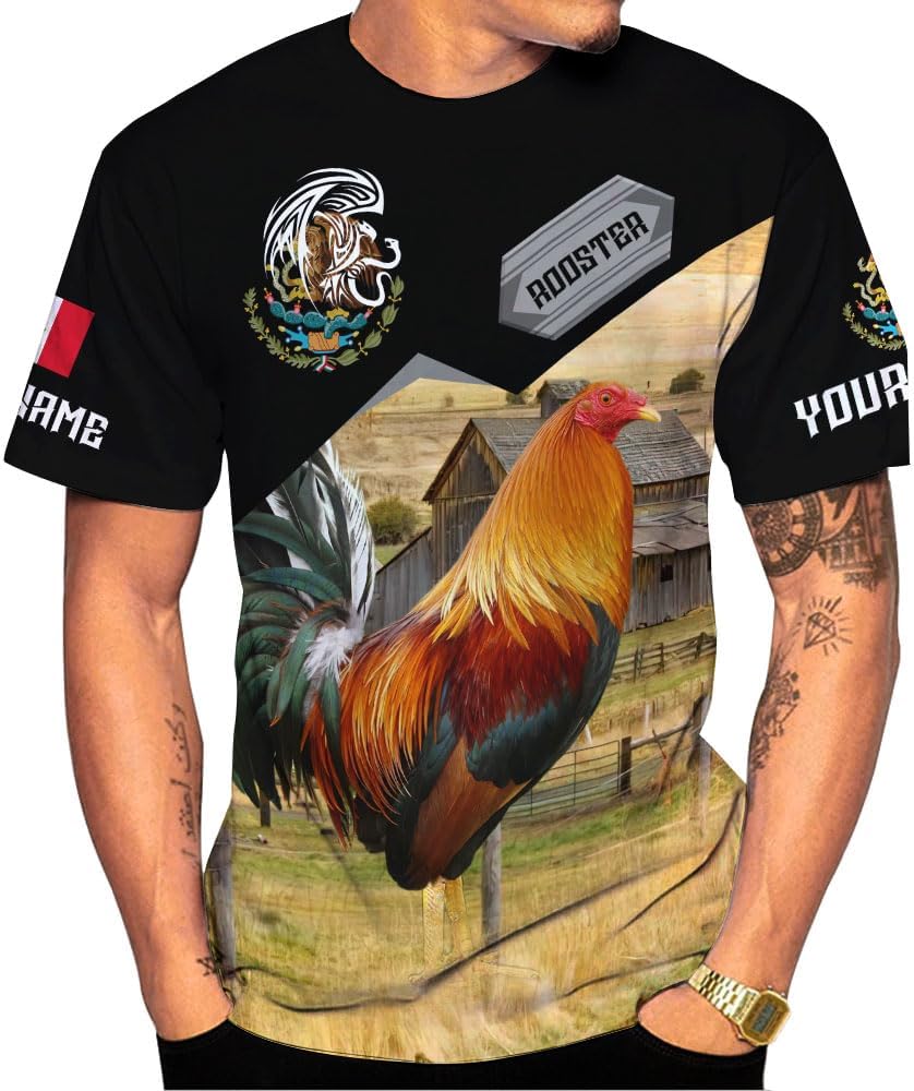 MoonArt Personalized Name Mexican Shirts for Men, Rooster Mexico Shirts for Men, Mexico Shirt Eagle Flag Mexican Eagle