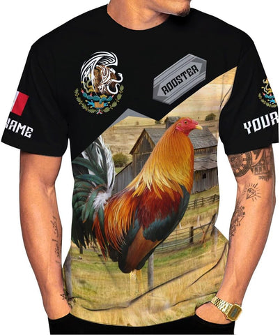 MoonArt Personalized Name Mexican Shirts for Men, Rooster Mexico Shirts for Men, Mexico Shirt Eagle Flag Mexican Eagle
