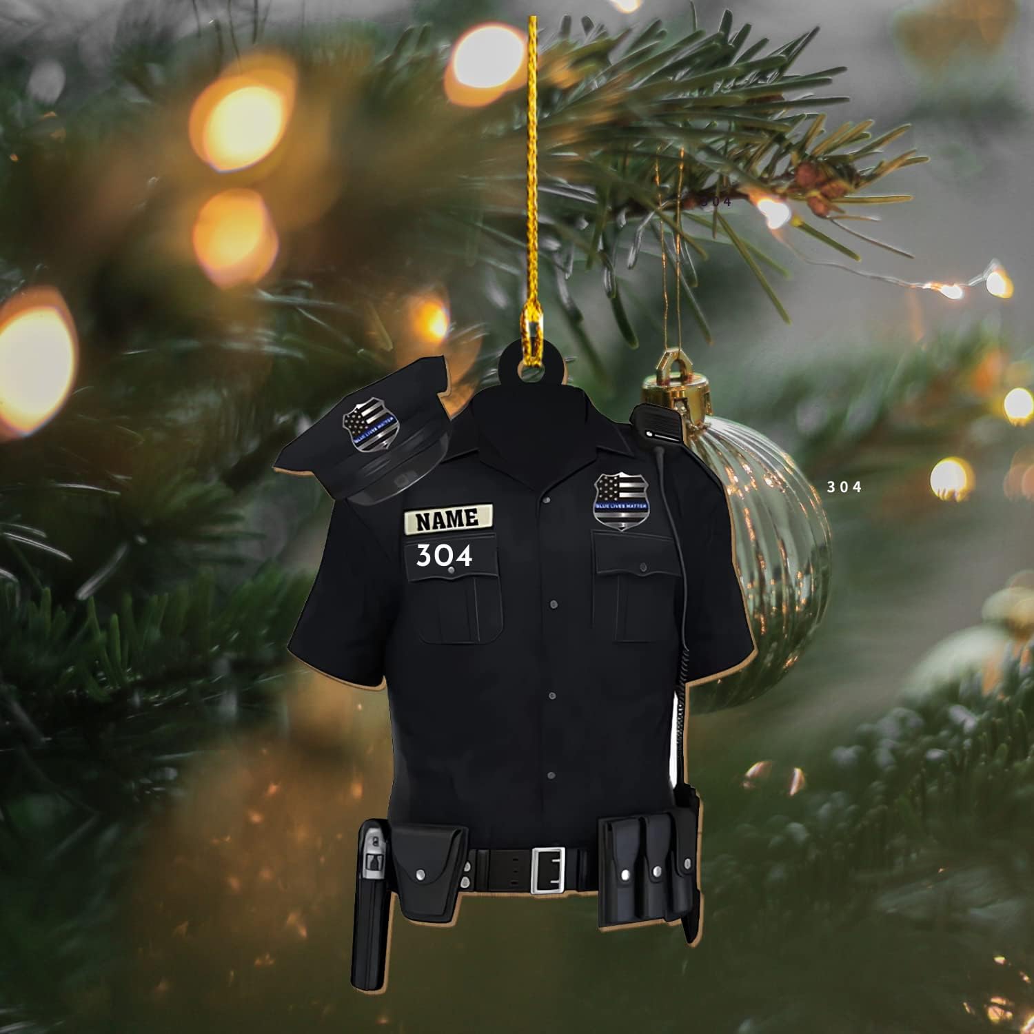 Piratify Personalized Name and Number Police Ornaments for Xmas 2022, Customized Police Christmas Ornament Police Light Vest Ornament Bullet Proof Flat Two Sided Hanging Printed Plastic Ornaments