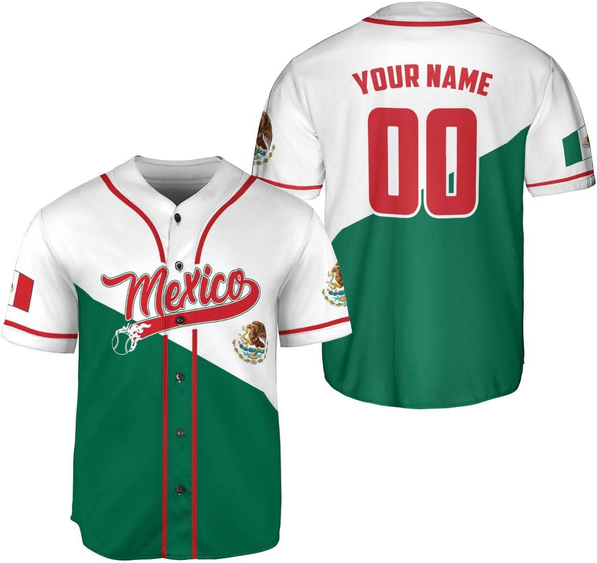 Mostprints Personalized Mexico Baseball Jerseys Mexican Eagle & Flag Shirt for Teams, Mexico Shirts for Men & Women Size S-5XL1