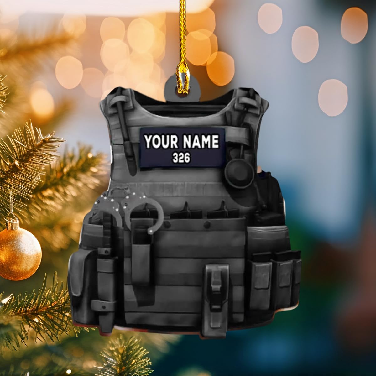 Podagree Personalized Name Police Ornaments Police Gifts Police Christmas Ornament Police Vest Bullet Proof Flat Hanging Printed Plastic Custom Police Ornament Decorations (PLT1)