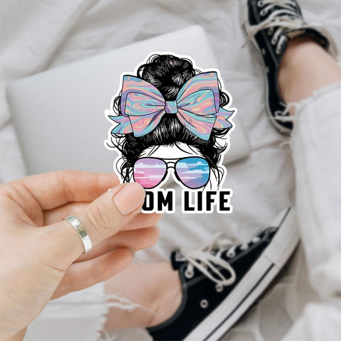 (3pcs) Mom Life Skull Sticker \u2013 Funny Mom Life Car Decal with Messy Bun and Sunglasses, Mama Vinyl Sticker for Laptop, Water Bottle, Car, Phone, Helmet \u2013 Cool Mother Accessories 3 Inch
