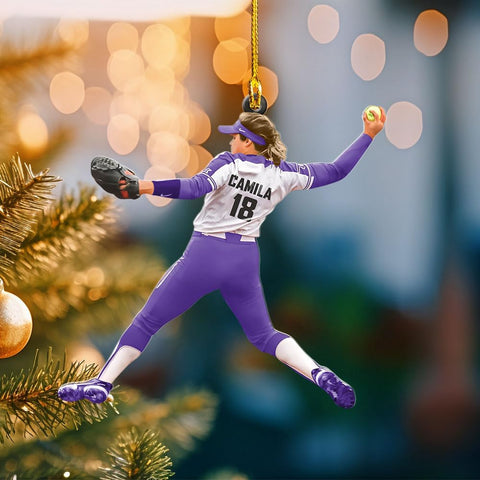 MoonArt Personalized Softball Ornament Christmas Tree Decoration Custom Softball Christmas Ornament 2D Shape Flat Softball Lover Gifts Beginner Softball Players Ornament Gift (SB3)